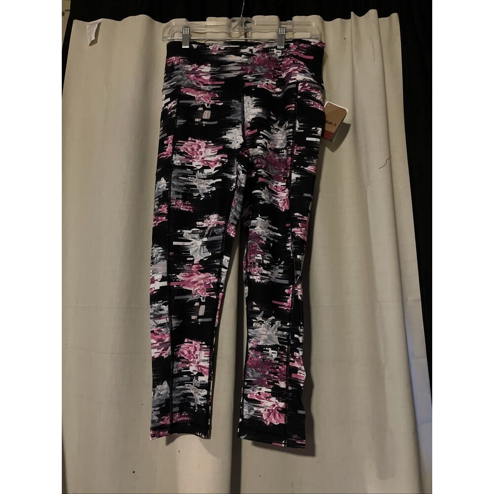 Reebok High Rise Capri Leggings Women Pink Purple Print NWT Size Medium